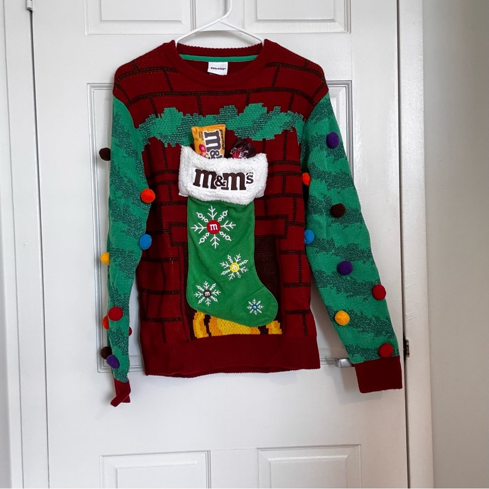 Festive M&M's Ugly Christmas Sweater With Front Pocket
